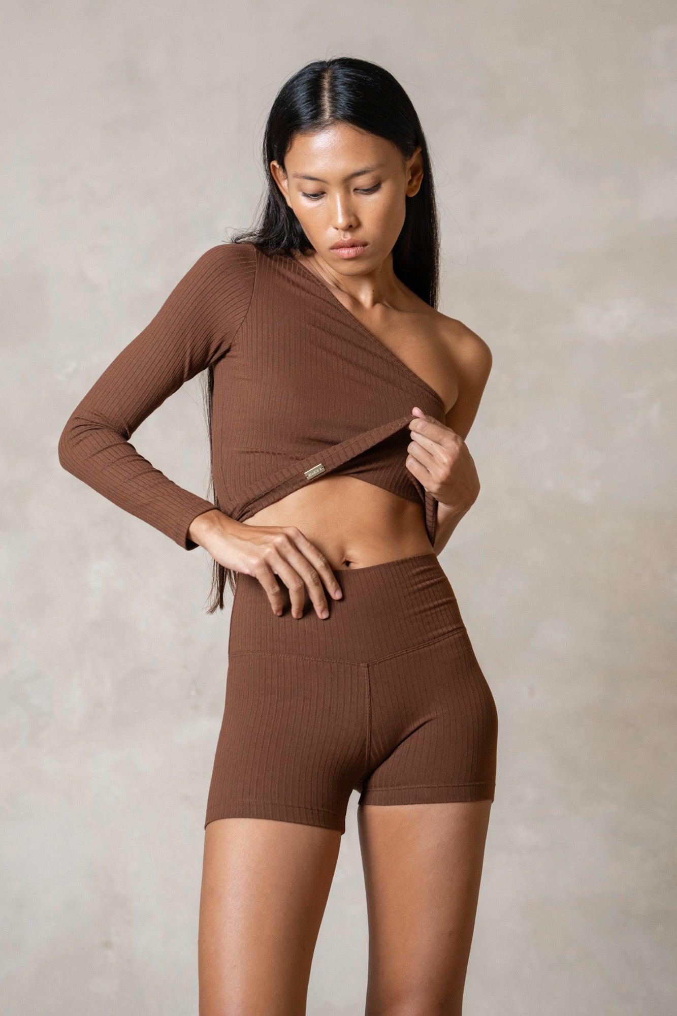 Rib One Shoulder Top